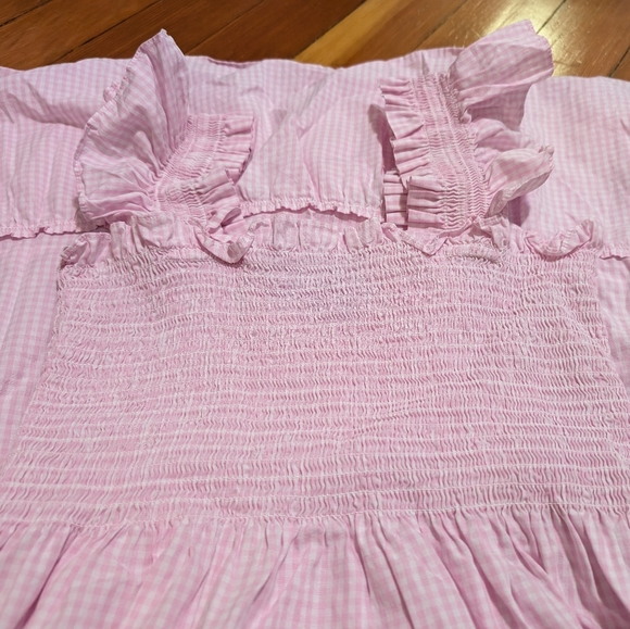 Hill House Ellie Nap Dress Medium Pink Gingham Tiered Midi Smocked Flutter - Picture 8 of 10